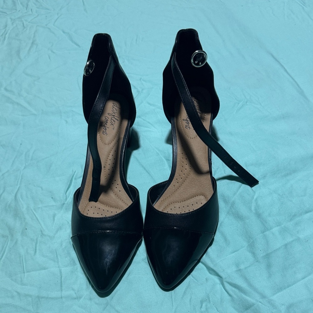 Dexflex Comfort Black Ankle Strap Heels